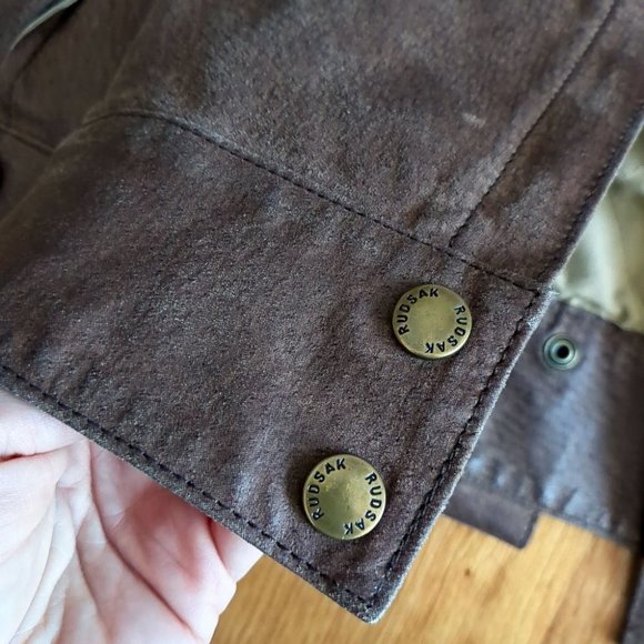 Rudsak 100% Nubuck Leather Biker Moto Jacket Braided Detail Chestnut Brown - Picture 10 of 16